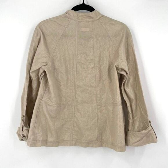 Chico's Women's Linen Cotton Blend Roll-Tab Blazer Jacket Gold Metallic Medium - Picture 2 of 8